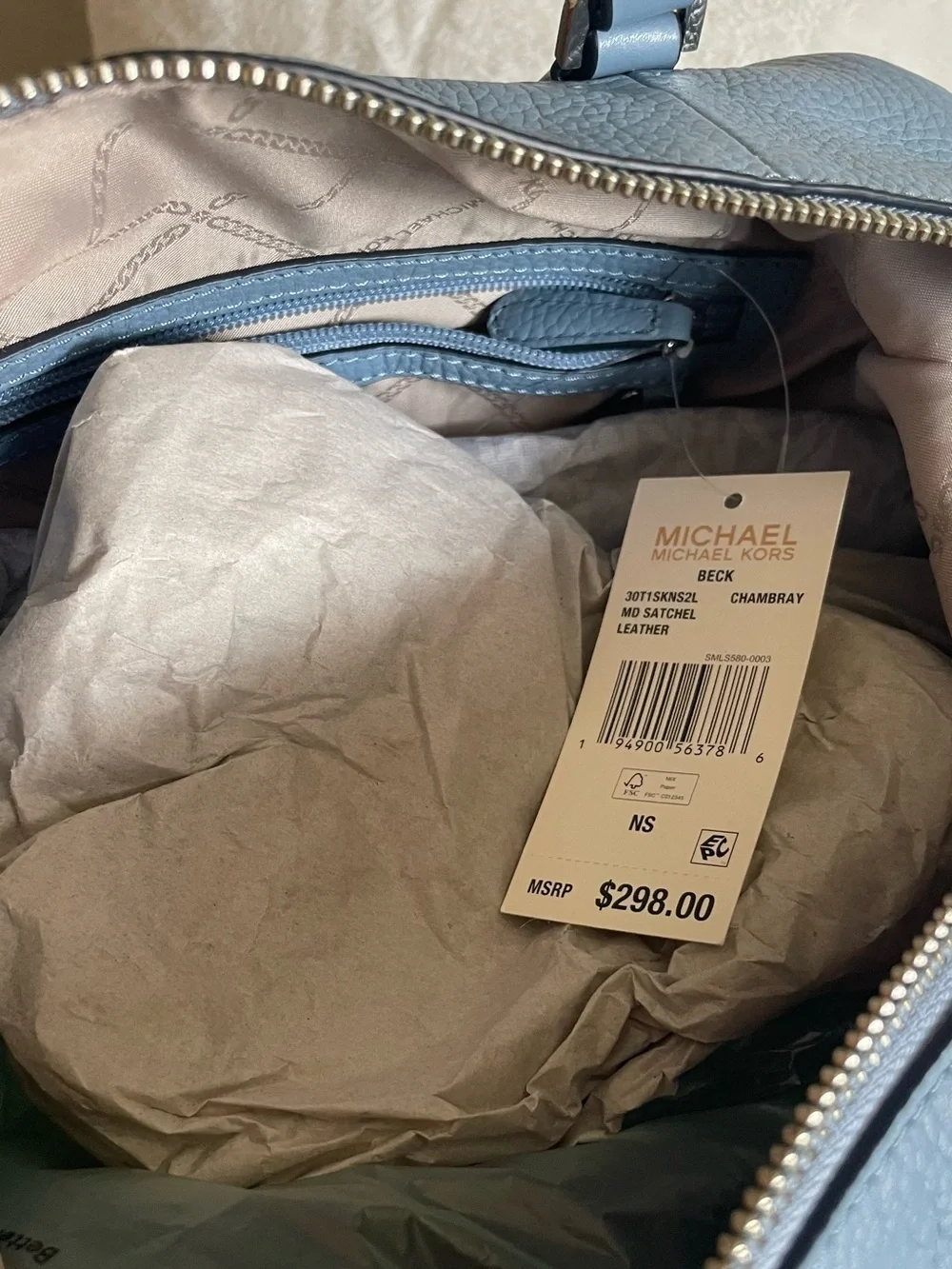 Michael Kors Slate Blue Pebbled Leather Satchel
